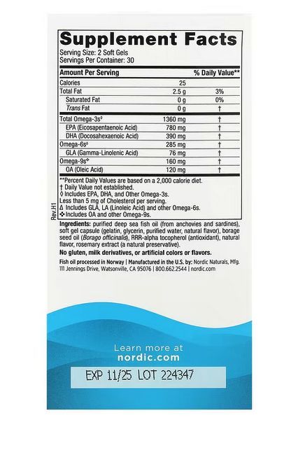 Nordic Naturals, Complete Omega Xtra, со вкусом лимона, 1360 мг, 60 капсул (680 мг в 1 капсуле) — изображение 2
