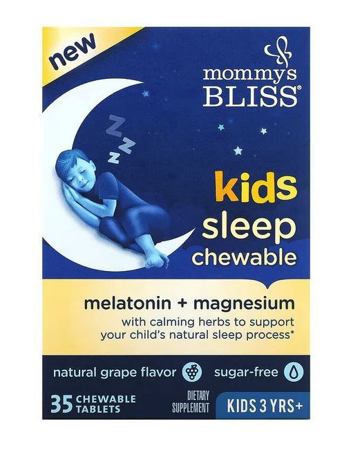Упаковка детских жевательных таблеток для сна Mommy's Bliss со вкусом винограда