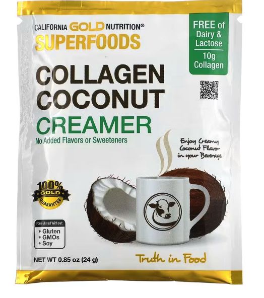 California Gold Nutrition, Superfoods, кокосовые сливки с коллагеном, с органическим сухим кокосовым молоком и пептидами гидролизованного коллагена, без подсластителей, 12 пакетиков по 24 г — изображение 3