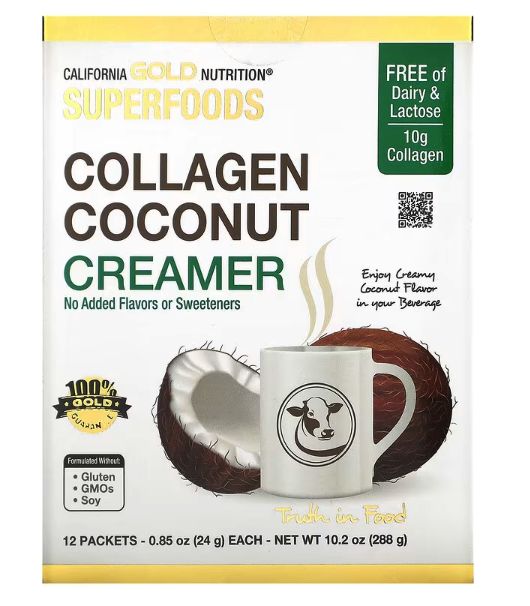 Пакетики коллагена с кокосовыми сливками California Gold Nutrition, 12 шт