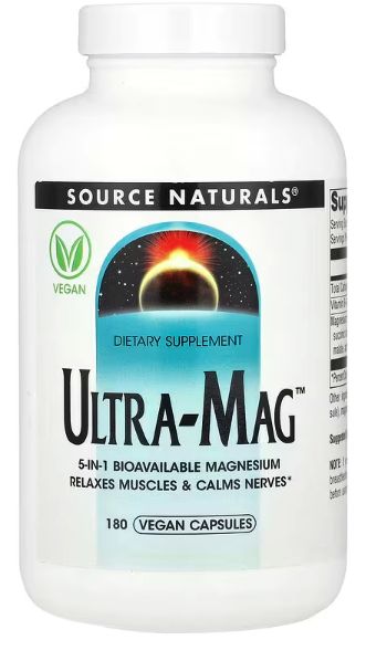 Упаковка Ultra-Mag магния 180 веганских капсул Source Naturals