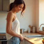 Подтянутая женщина 40 лет на кухне утром — африканское манго Swanson для снижения аппетита