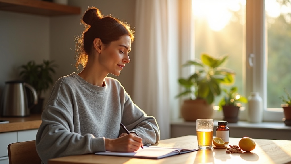 Ухоженная женщина 40 лет за утренним планером — малат магния для ясности и лёгкости в теле
