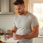 Подтянутый мужчина ~40 лет на светлой кухне утром — мультивитамины Nature's Way Alive для мужчин