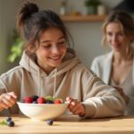 Подросток за завтраком с ягодами — мультивитамины из цельных продуктов для teens