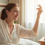 Отдохнувшая женщина утром в постели — магний Ultra-Mag для крепкого сна и спокойных ног