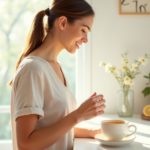 Женщина 40+ с чашкой чая на светлой кухне — лёгкость и гормональный баланс с D-глюкаратом кальция